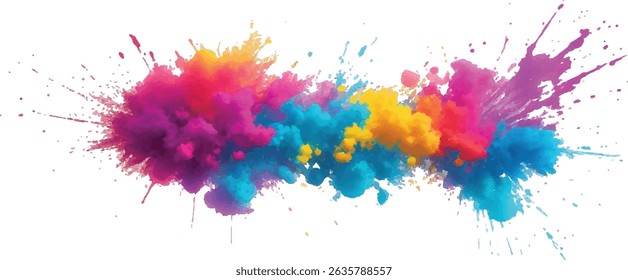 "A Stunning Explosion of Bright and Colorful Watercolor Splashes: Bold Brush Strokes in Vibrant Rainbow Hues Create a Modern, Abstract Aquarelle Design Against a Crisp White Background"
