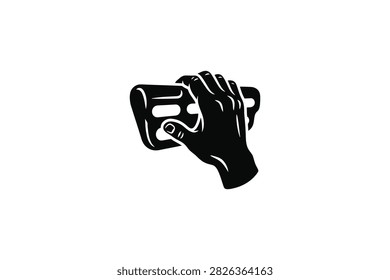 ['A stylized black and white graphic showing a human hand performing a finger hang exercise on a training hangboard for rock climbing']