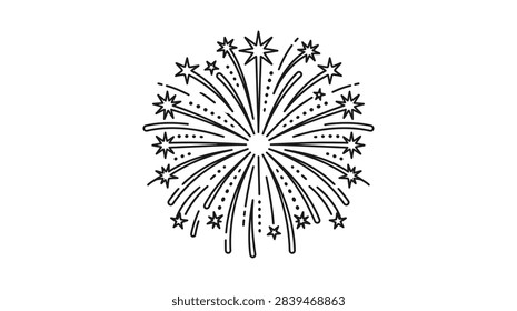 ['A stylized firework burst featuring radiating lines and star shapes in a minimalist hand drawn sketch style']