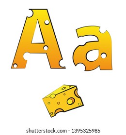 A, swiss vector Alphabet made of Cheese, Vector Icons isolated on white