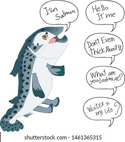 "A Talkative Salmon Fish Who Always Spoke Too Much" It's a Free Hand Drawing Vector Illustration And Funny Clipart