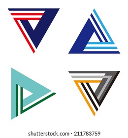  "A", "V", "L" letters icon set. Triangle abstract vector design logo template. Business Corporate icon.Arrows template. You can use in energy, electricity equipment, medical science concept icons. 