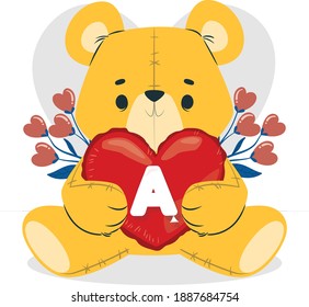 A, Valentine's day, cute bear, and alphabet.