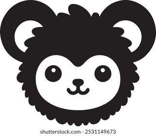 "Un archivo EPS de Vector con una linda silueta de cabeza de panda bebé con una cara perfectamente redonda. El panda tiene orejas suaves y redondeadas posicionadas simétricamente en la parte superior de su cabeza, y una nariz Pequeña y parecida a un Botón 