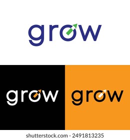 "Ein lebendiges 'Grow'-Logo mit stilisierten Blättern und nach oben gerichteten Pfeilen, die Wachstum und Fortschritt symbolisieren. Ideal für Marken mit Fokus auf Nachhaltigkeit, Innovation und Entwicklung in verschiedenen Branchen."