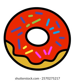 "A vibrant vector donut with glossy glaze and colorful sprinkles, perfect for adding a sweet touch to any design project."