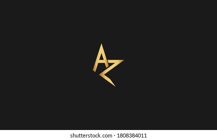 A, Z, AZ Letter with Star Logo Template vector icon illustration design. Modern Star logo in elegant style with Black Background.
