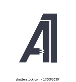A1 logo of products for electronics, electrical and digital stores. Logo design isolated on white background, microchips, electrical outlet. Development of business cards, tags and stickers.