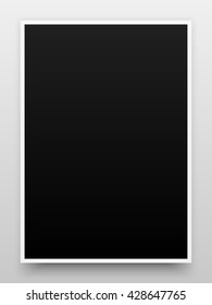 A2 black poster realistic template, mock-up with margins, realistic shadow and light background for design concepts, presentations, web, identity, prints. Vector illustration.