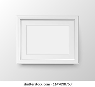 A3 And A4 Horizontal Blank Picture Frame With Passepartout For Photographs. Vector Realistic Paper Or Matte Plastic White With Shadow