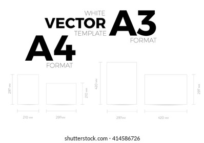A3 and A4 page format white vector eps10 template. vertical and horizontal orientation design with A3 and A4 format size. Vector editable white page template