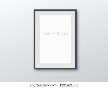 A3, A4 vertical blank picture frame for photographs. Vector realisitc paper or plastic white picture-framing mat with wide borders shadow. Isolated picture frame mockup template on gray background