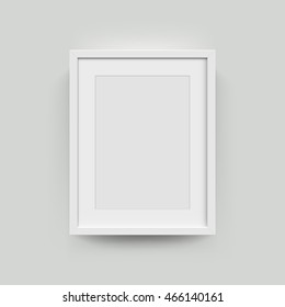 A3, A4 vertical blank picture frame for photographs. Vector realisitc paper or plastic white picture-framing mat with wide borders shadow. Isolated picture frame mockup template on gray background