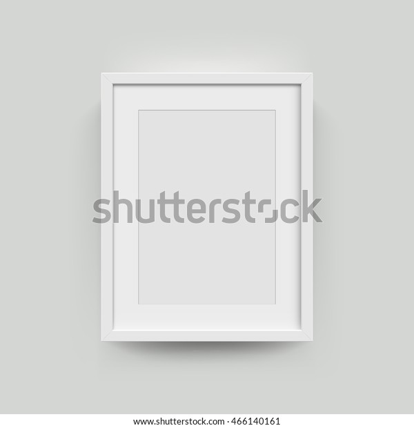A3 垂直空白相框照片 矢量realisitc 纸张或塑料白色图片框架垫与宽边框阴影 灰色背景 上的孤立相框样机模板库存矢量图 免版税