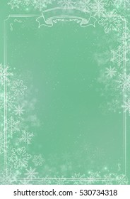 A3 green gradient winter paper background with the snow and snowflake border