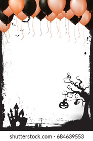 A3 international paper size Halloween element border, orange and black air balloon white background template