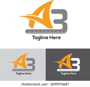 A3 Latter with scale for construction logo with creative touches for professional construction business company print, banner, poster, flyer, magazine Creative A 3 latters