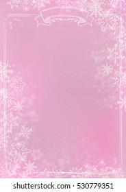 A3 pink gradient winter paper background with the snow and snowflake border