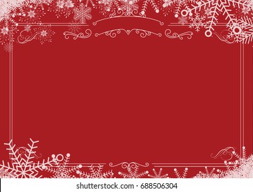 A3 size Cafe menu - Christmas winter snowflake, retro border and red textured background
