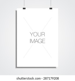 A3/A4 white paper hanging in front off wall for your content vector stock eps 10 illustration