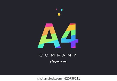 A4 a 4 four letter number combination creative color green orange blue magenta pink company logo vector icon spectrum
