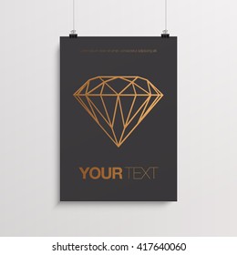 A4 / A3 format black and gold poster design with your text, minimal stylized diamond, paper clips and shadow 
Eps 10 stock vector illustration 