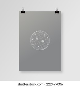 A4 / A3 Format paper design with minimal abstract sphere, paper clips and shadow Eps 10 vector illustration 