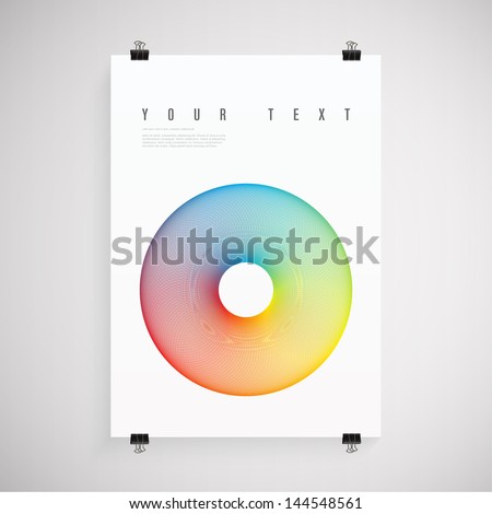 A4 / A3 Format paper design with text, colorful circle, paper clips and shadow Eps 10 vector illustration