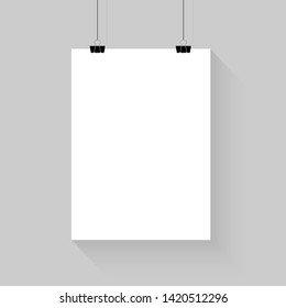 A4 / A3 Format paper with text, paper clips and shadow Eps 10 vector illustration