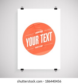 A4 / A3 format poster design with your text, circle lines paper clips and shadow  Eps 10 stock vector illustration 