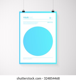 A4 / A3 format poster design with your text, minimal blue gradient background, paper clips and shadow 
Eps 10 stock vector illustration 