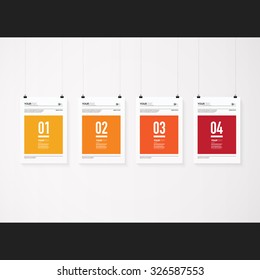 A4 / A3 format poster design with your text, minimal simple color background, paper clips and shadow Eps 10 stock vector illustration 