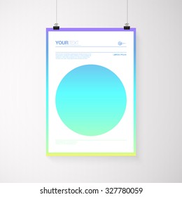 A4 / A3 format poster design with your text, minimal circle and colorful gradient background, paper clips and shadow Eps 10 stock vector illustration 