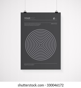 A4 / A3 format poster design with your text and minimal gray circles background, paper clips and shadow Eps 10 stock vector illustration 