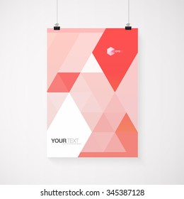 A4 / A3 format poster design with your text, minimal abstract triangles background, paper clips and shadow Eps 10 stock vector illustration 