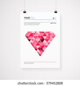 A4 / A3 format poster design with your text, minimal stylized ruby, paper clips and shadow 
Eps 10 stock vector illustration 