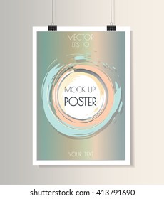 A4 / A3 format poster design with your text, minimal circle and colorful gradient background, paper clips and shadow Eps 10 stock vector illustration. mock up poster