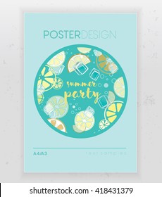 A4 / A3 format poster design with your text, minimal circle and colorful background, shadow Eps 10 stock vector illustration. mock up poster. summer poster