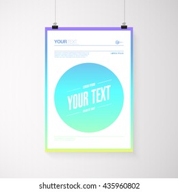 A4 / A3 format poster design with your text, minimal circle and colorful gradient background, paper clips and shadow 
Eps 10 stock vector illustration 
