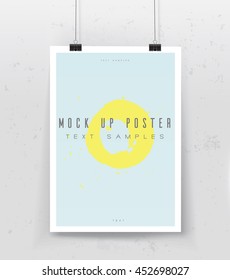 A4 / A3 format poster design with your text, minimal circle and colorful gradient background, paper clips and shadow Eps 10 stock vector illustration. mock up poster