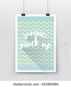 A4 / A3 format poster design with your text, minimal circle and colorful gradient background, paper clips and shadow Eps 10 stock vector illustration. summer mock up poster
