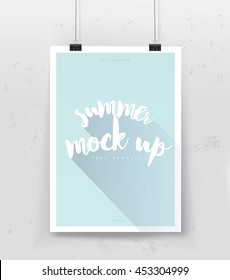 A4 / A3 format poster design with your text, minimal circle and colorful gradient background, paper clips and shadow Eps 10 stock vector illustration. summer mock up poster
