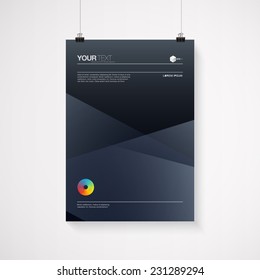 A4 / A3 format poster minimal abstract design with your text, paper clips and shadow  Eps 10 stock vector illustration 