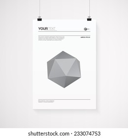 A4 / A3 format poster minimal abstract design with your text, paper clips and shadow  Eps 10 stock vector illustration 