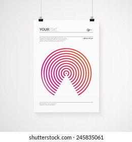 A4 / A3 format poster minimal abstract design with your text, paper clips and shadow  Eps 10 stock vector illustration 