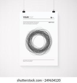 A4 / A3 format poster minimal abstract design with your text, paper clips and shadow  Eps 10 stock vector illustration 