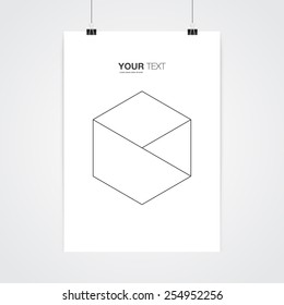 A4 / A3 format poster minimal abstract design with your text, paper clips and shadow Eps 10 stock vector illustration