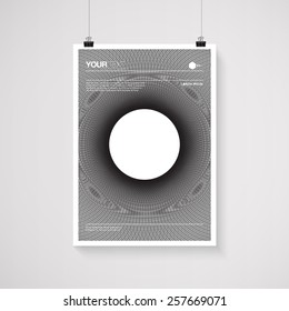A4 / A3 format poster minimal abstract black and white design with your text, paper clips and shadow  Eps 10 stock vector illustration 