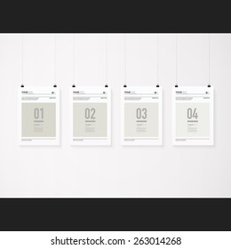 A4 / A3 format poster minimal abstract design with your text, numbers, paper clips and shadow Eps 10 stock vector illustration 