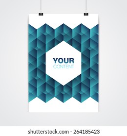 A4 / A3 format poster minimal abstract design with your text, paper clips and shadow Eps 10 stock vector illustration